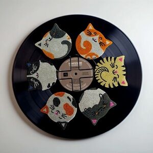 Hand Crafted Cat-Themed 6 Piece Diamond Art Coaster Set